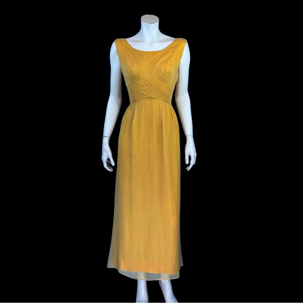 Vintage 1960s Golden Marigold Silk Chiffon Evening Gown / XS S